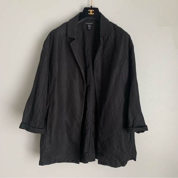 Eileen Fisher Tencel Organic Linen Slub blazer Jacket black large petite - Picture 2 of 8